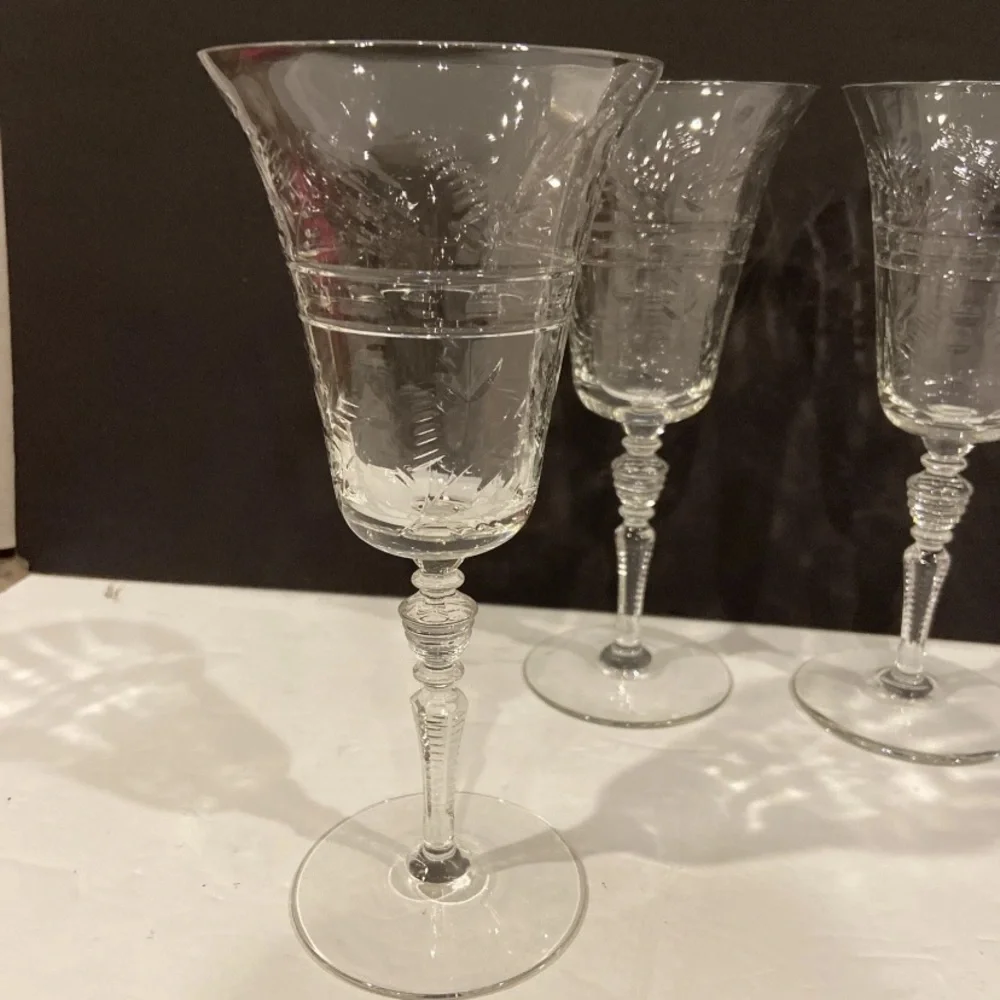 Vintage 1930s-40s Libbey Rock Sharpe Water Wine Glasses Goblets Tulip Shaped (3)